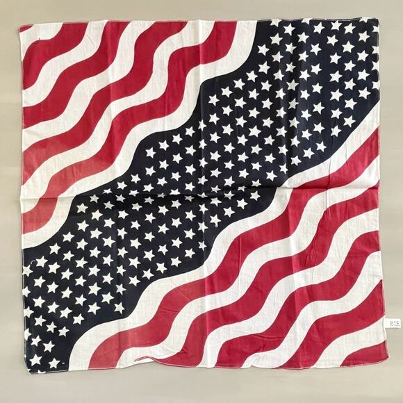 Set of 2 Vintage Handkerchief Bandana Wavy Stars Stripes July 4th Red White Blue - Picture 3 of 8